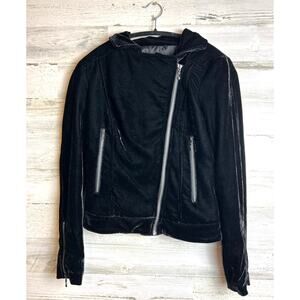 Mango MNG Womens XS Black Velvet Moto Biker Zip Designer Long Sleeve Jacket